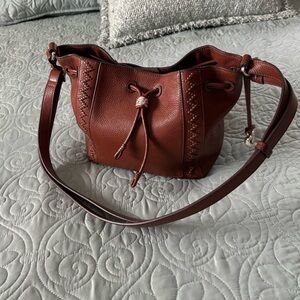 Brighton Arden Brown Leather Crossbody Drawstring Bag